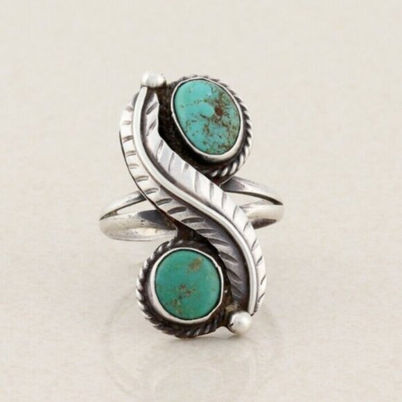 Sterling Silver Natural Blue and Green Turquoise Ring Size 6 - Picture 1 of 7